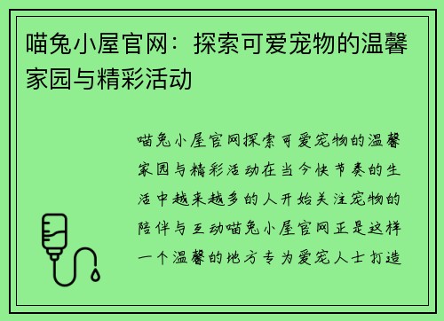 喵兔小屋官网：探索可爱宠物的温馨家园与精彩活动